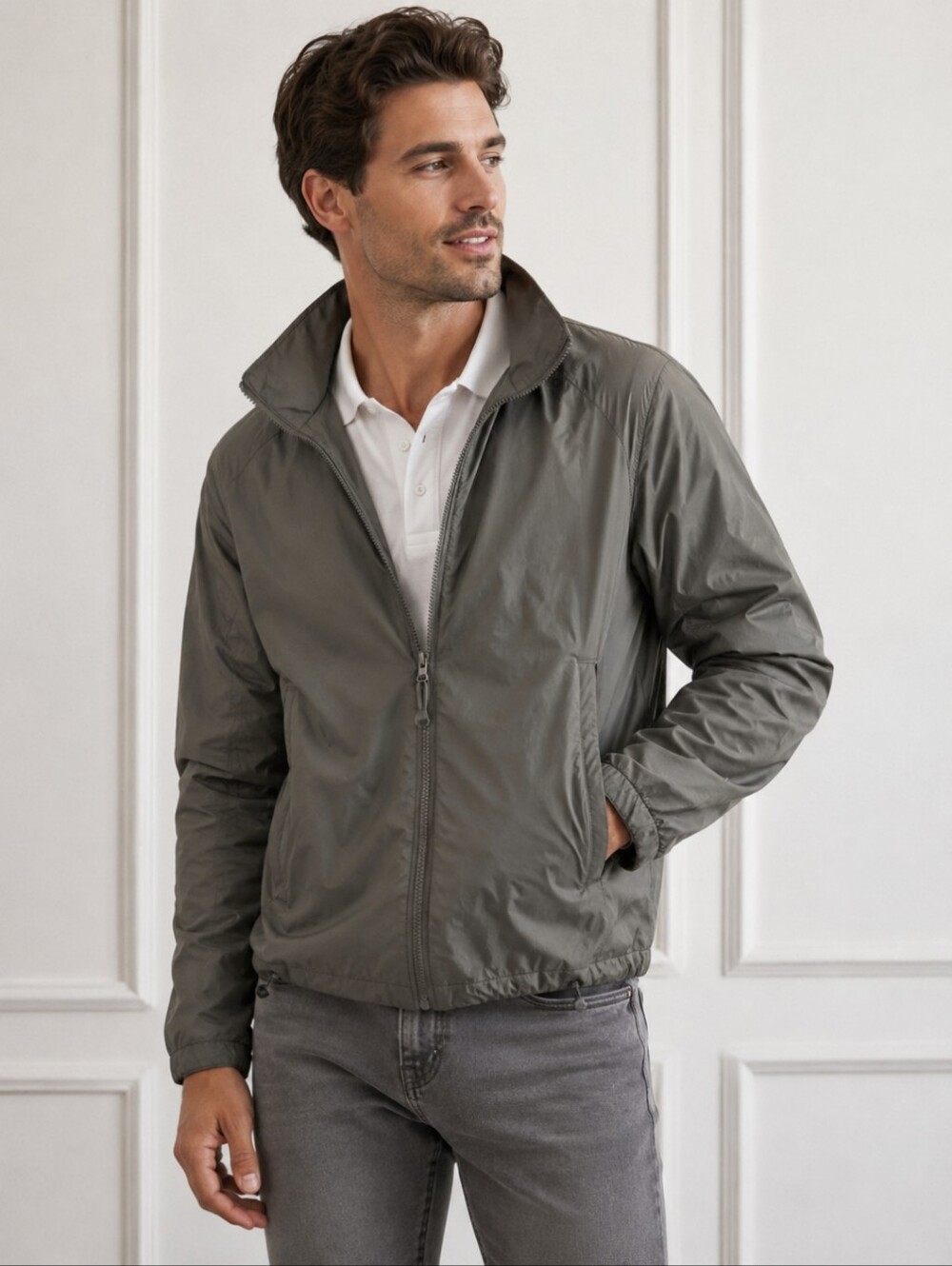 Lands' End Men's Olive Neutral Zip-Front Classic Gorpcore Windbreaker Sz L